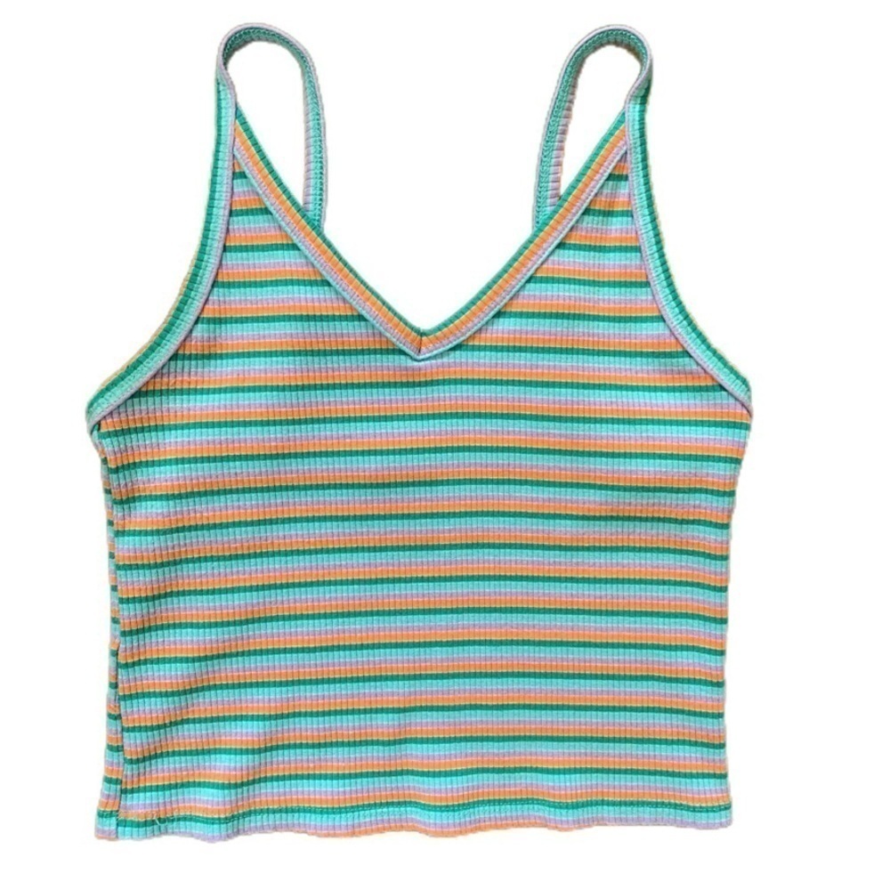 American Eagle Striped Cropped V Neck Cami - Picture 2 of 6